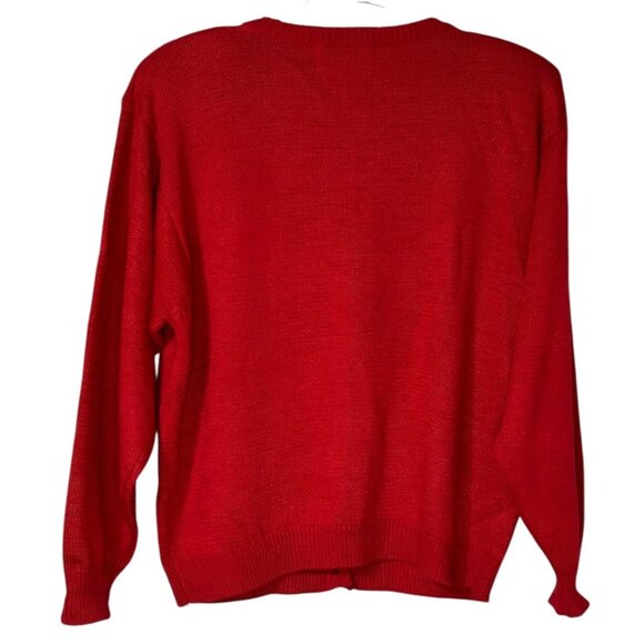 Vintage Dana Scott Red Knit Sweater Cardigan w/ Black Beads & Sequins Size Large - Picture 2 of 7